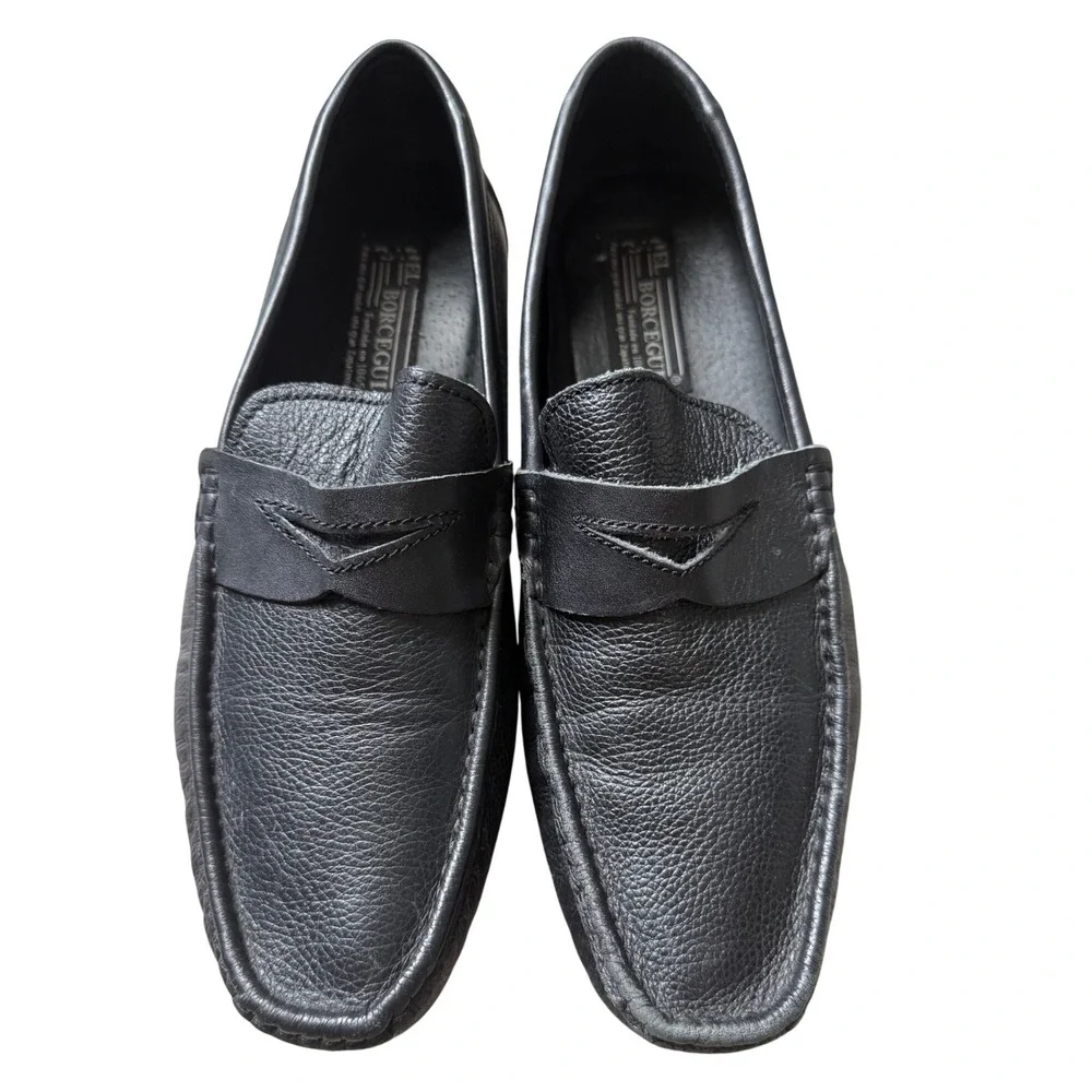 El Borcegui Mens Black Pebbled Leather Penny Loafers Driving Mocs Size 26 Mex‎